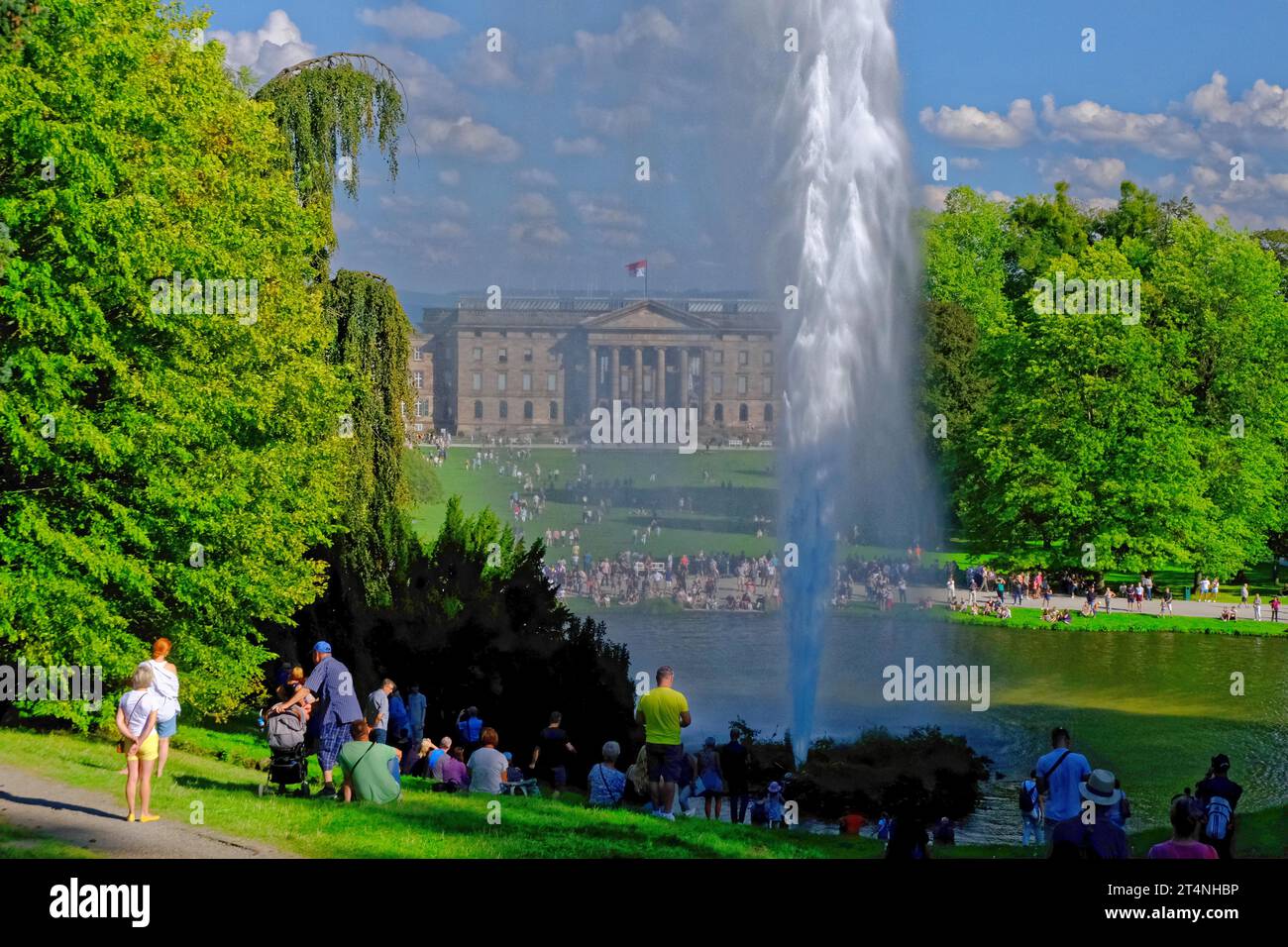 Fontaene, Fontaenenteich, Schloss Wilhelmshoehe, Wasserspiele, Bergpark Wilhelmshoehe, Kassel, Hessen Stock Photo