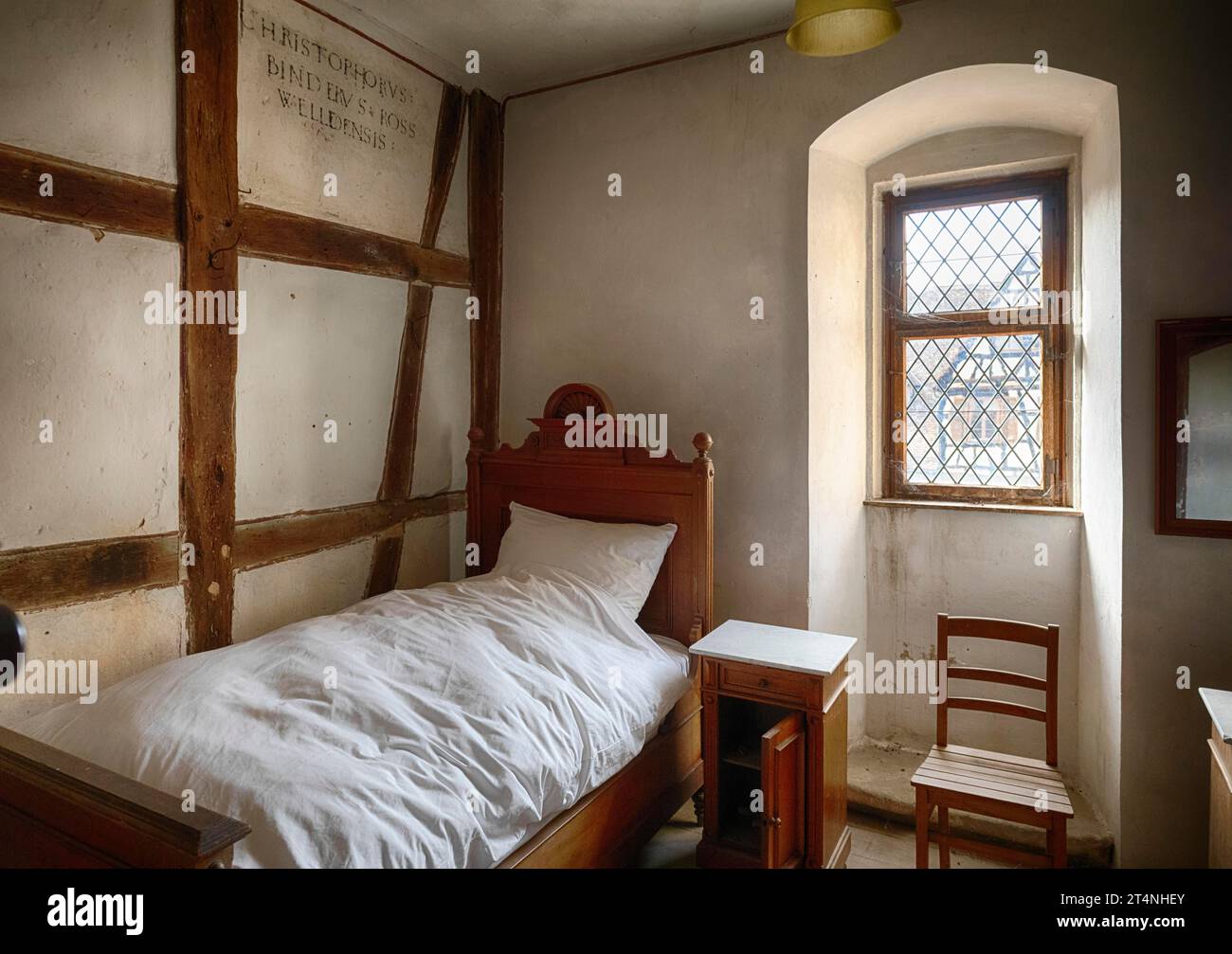 Interior photograph, monk's cell, dormitory, Bebenhausen Monastery and Palace, Baden-Wuerttemberg, Germany Stock Photo