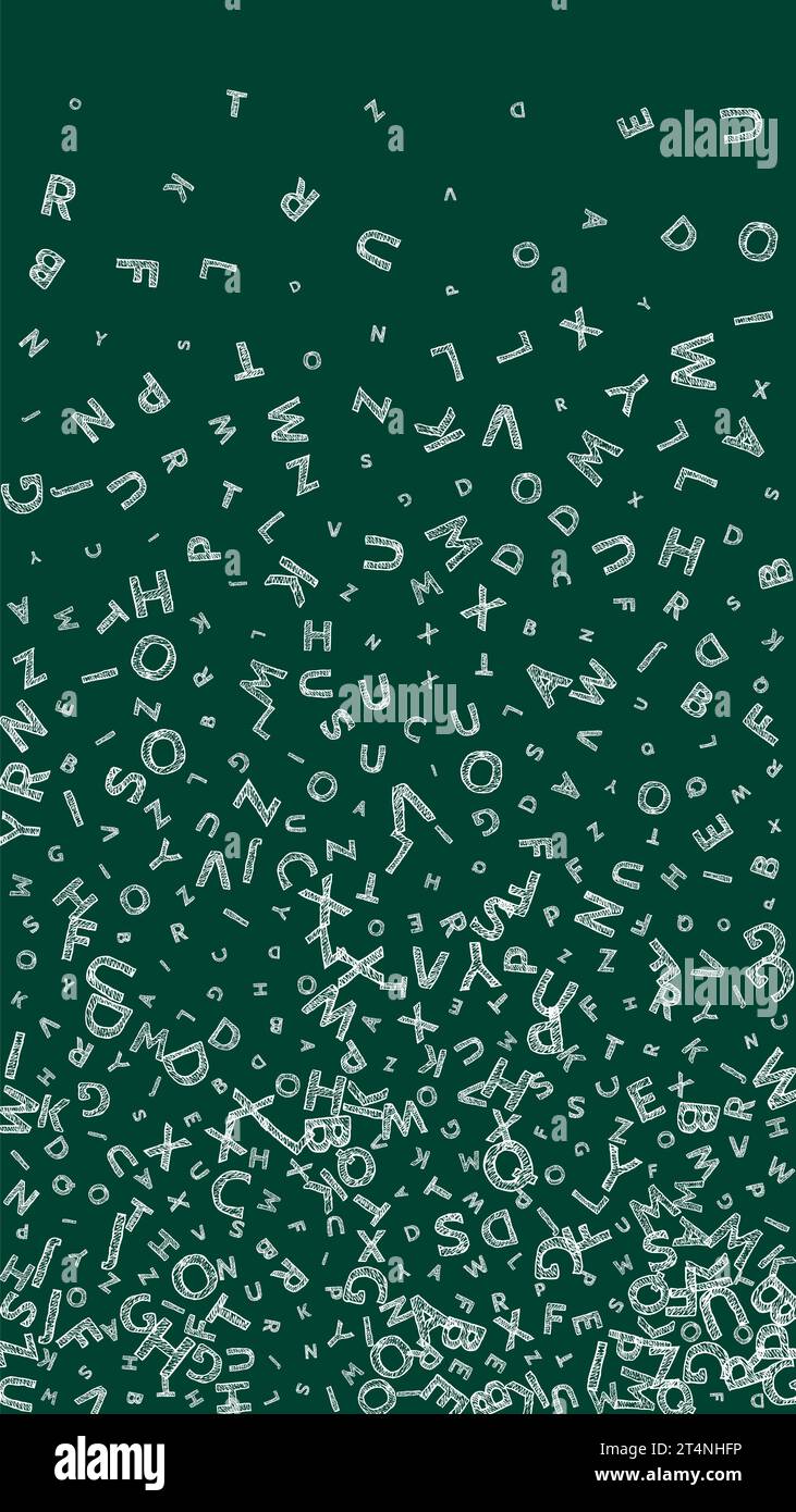 Falling letters of English language. Chalk handdrawn flying words of ...