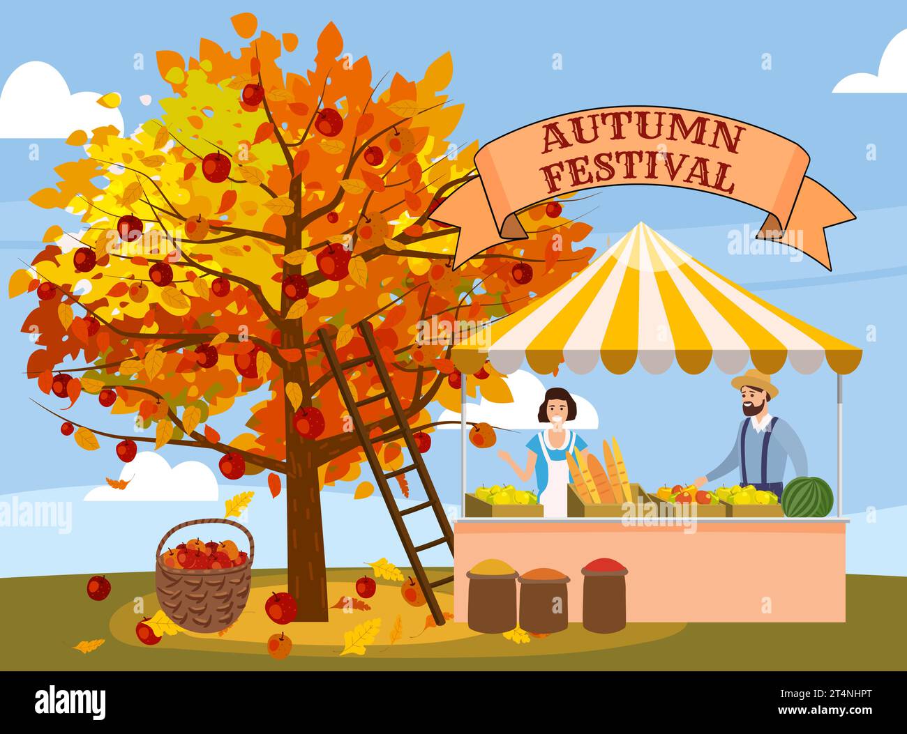 Autumn Festival fair local market countryside, apple tree, farm, rural