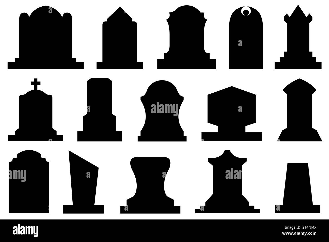 Different gravestone illustrations isolated on white Stock Photo