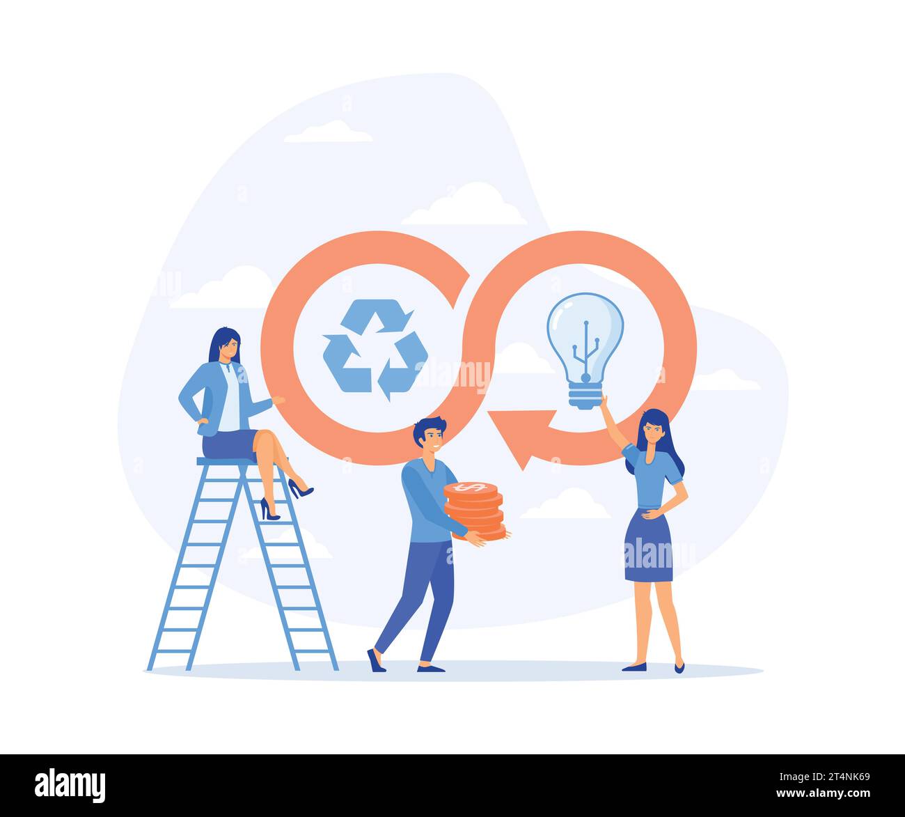 Circular economy, efficient energy consumption and management, sustainable sources for industry production, flat vector modern illustration Stock Vector