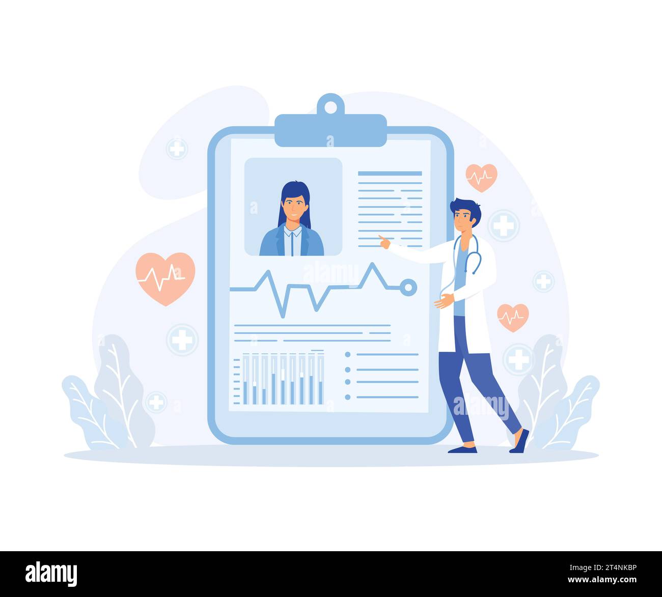 Concept of medical record, Tablet with patient's photo, cardiogram and
