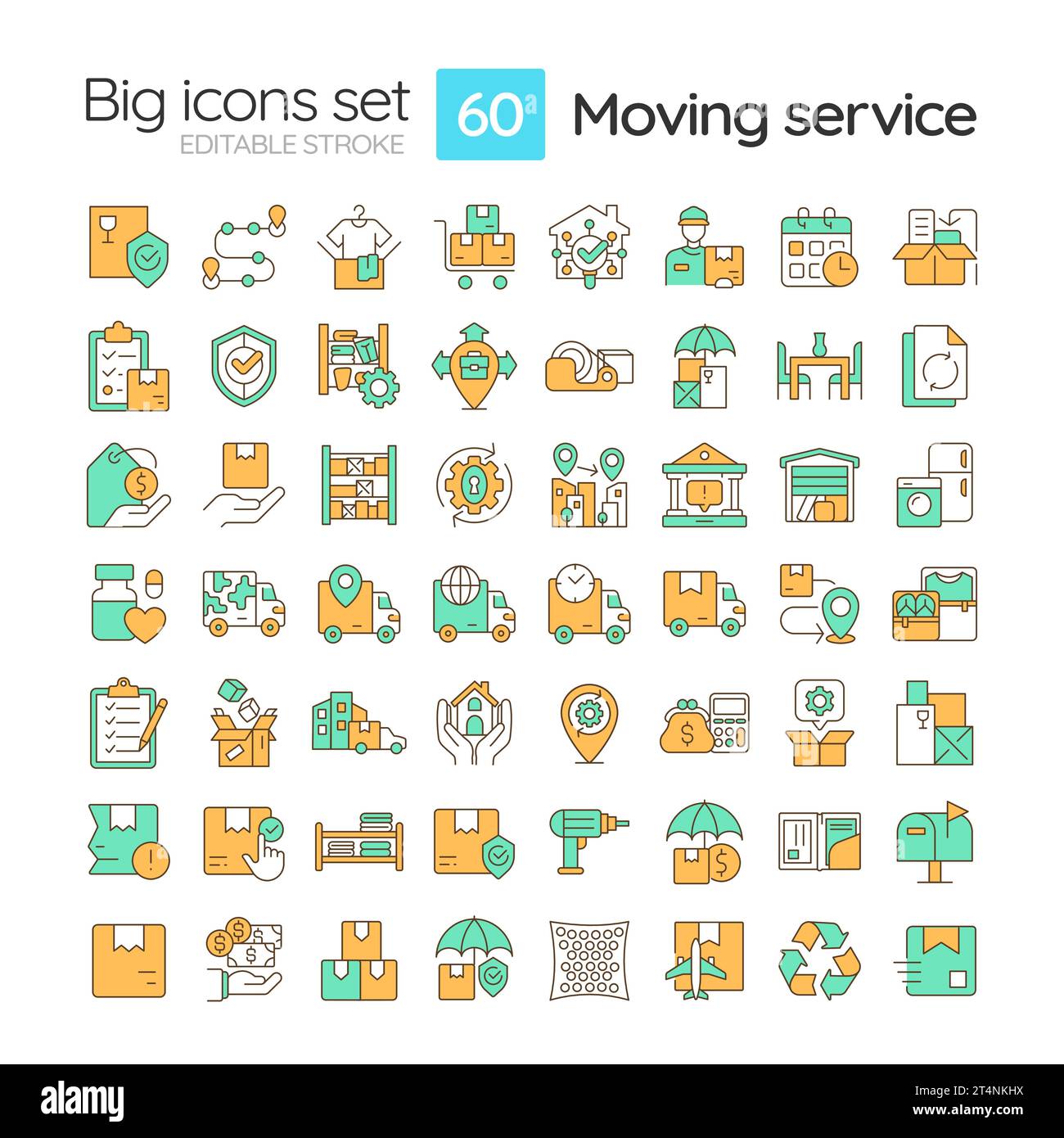 Editable multicolor big icons set for moving service Stock Vector