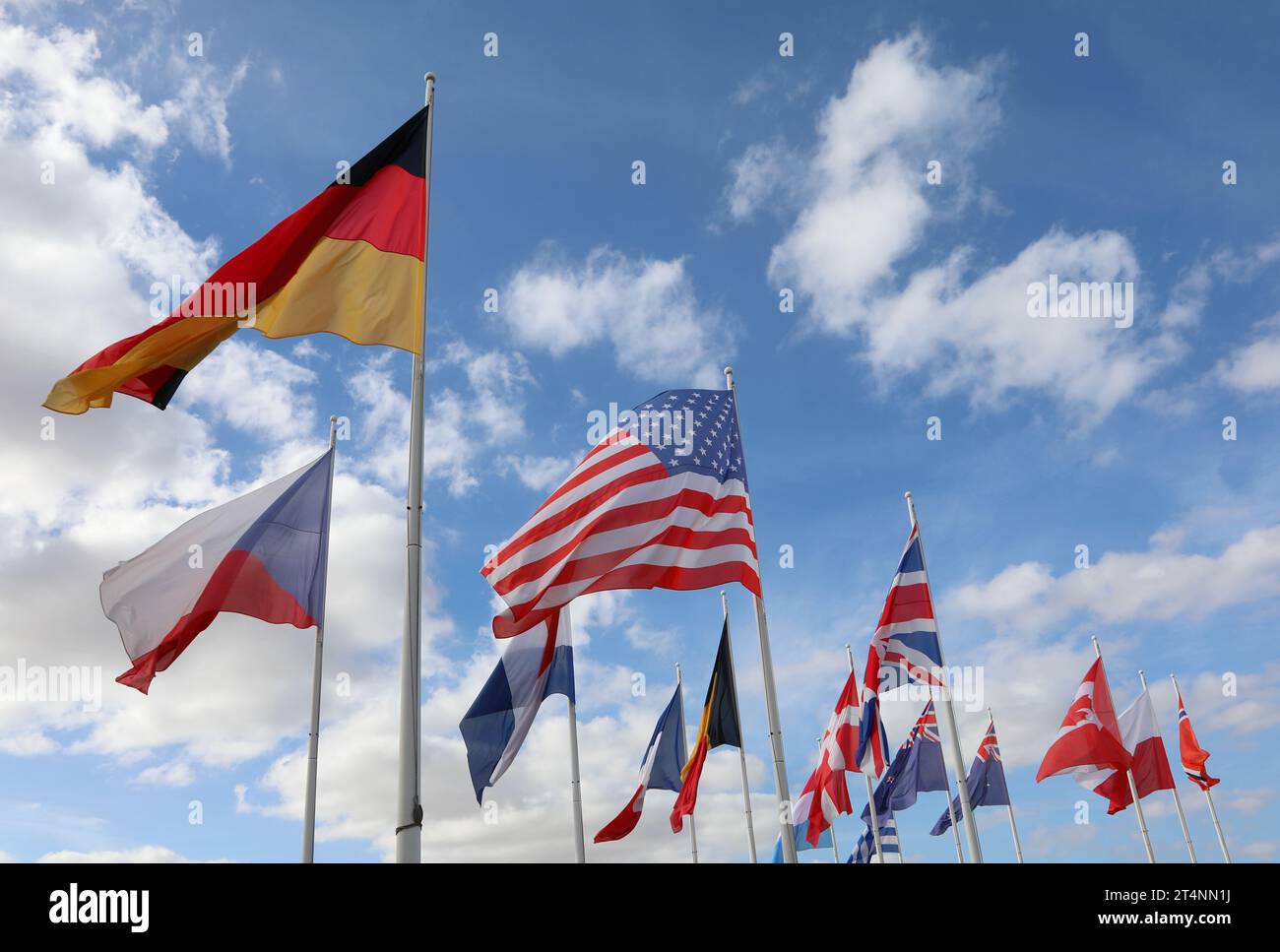 Many Flags from Around the World Fluttering in the Blue Sky Stock Photo ...