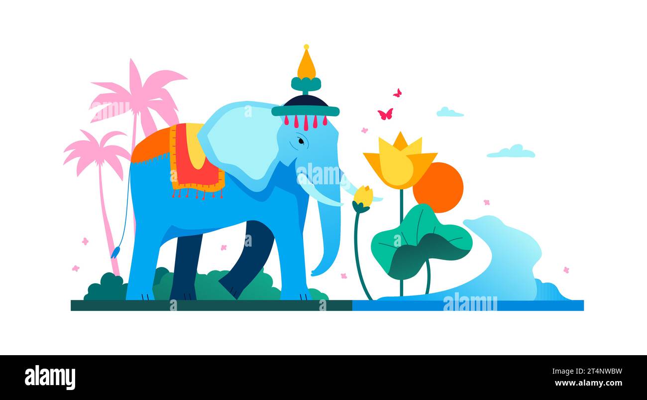 Elephant in natural habitat - modern colored vector illustration Stock