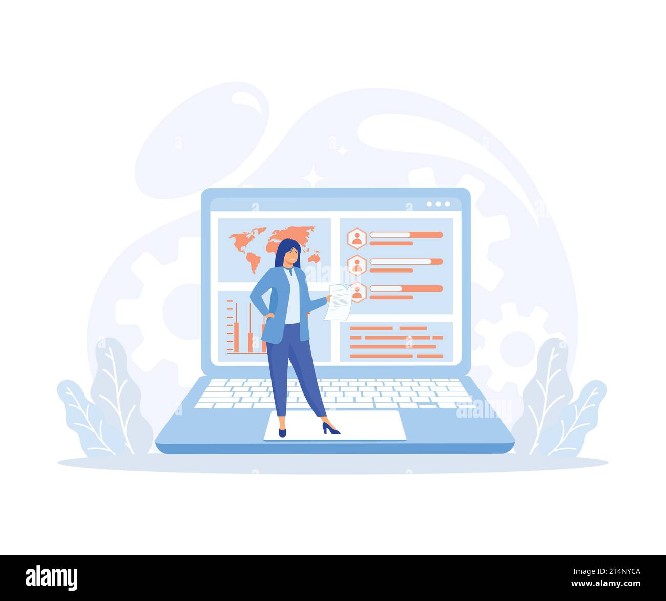 Business intelligence, intelligence dashboard, innovative solution for data analysis, flat vector modern illustration Stock Vector