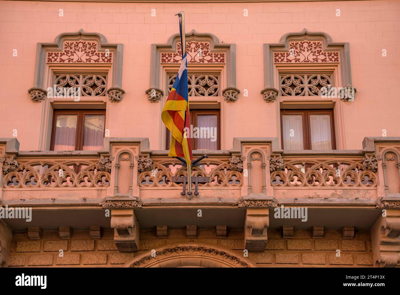 Facade of the Comella house, modernist style, in Vic (Osona, Barcelona, Catalonia, Spain) ESP: Fachada de la casa Comella, de estilo modernista, Vic Stock Photo