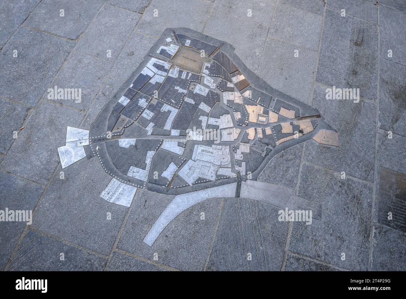 Map of the historic center of Vic on a city street (Osona, Barcelona, Catalonia, Spain) ESP: Mapa del centro histórico de Vic en una calle. España Stock Photo