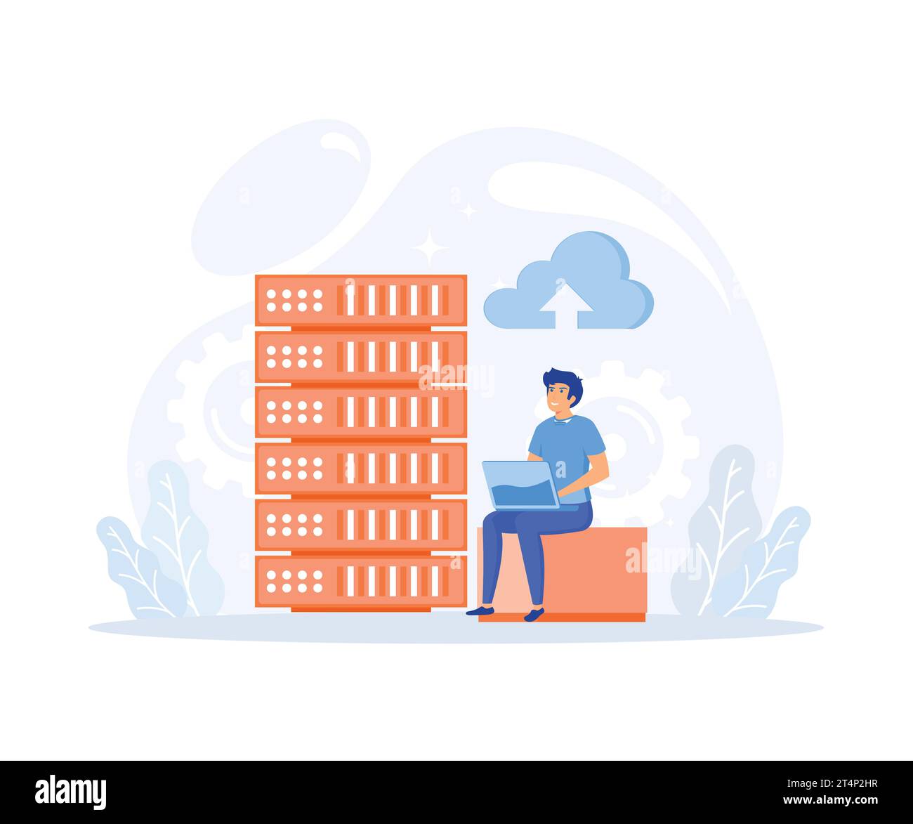 Big Data and Cloud Computing, Business characters using remote servers to analyzing large sets of data and recognizing mistakes, flat vector modern il Stock Vector