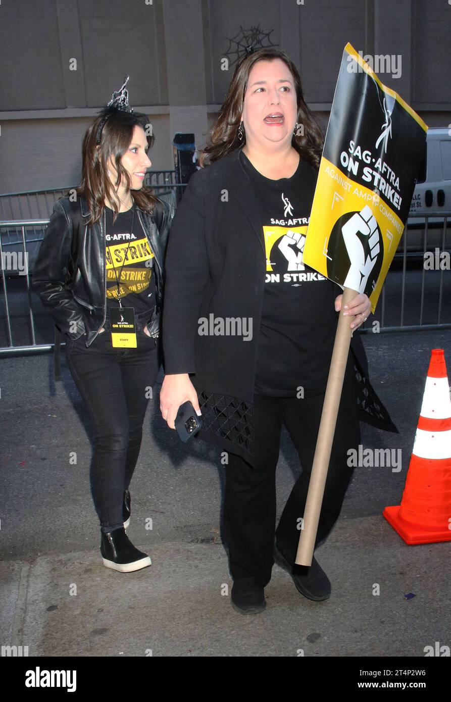 NEW YORK, NY- OCTOBER 31: Rebecca Damon on the picket line during the SAG-AFTRA strike named the Solidarity Screamfest on Halloween at Netflix and /Warner Bros. Discovery on October 31, 2023 in New York City. Copyright: xRWx Stock Photo