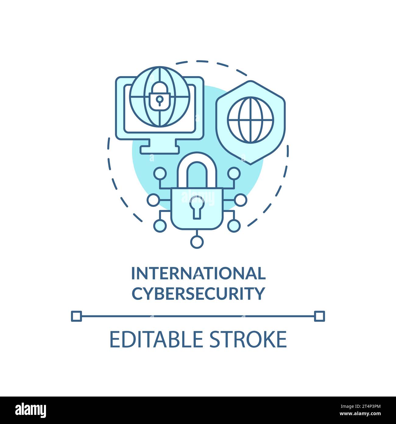 2D thin line blue icon international cybersecurity concept Stock Vector