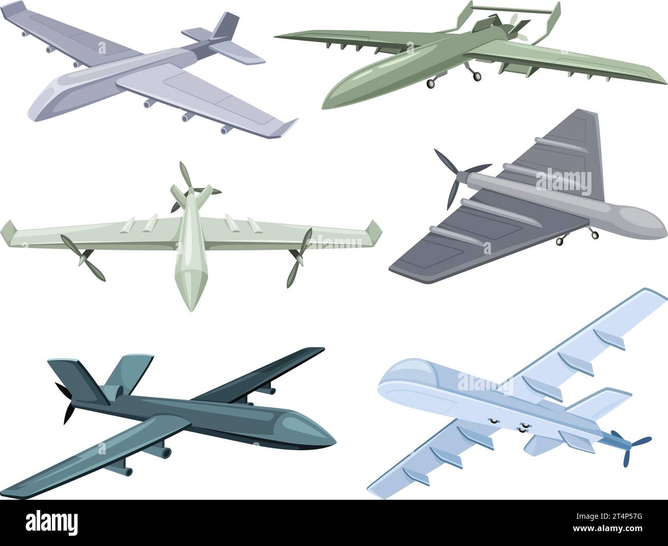 Military uav. War unmanned drones, warfare aerial copter model army plane with camera for surveillance sky attack, mobile technology aircraft control, neoteric vector illustration of unmanned drone Stock Vector