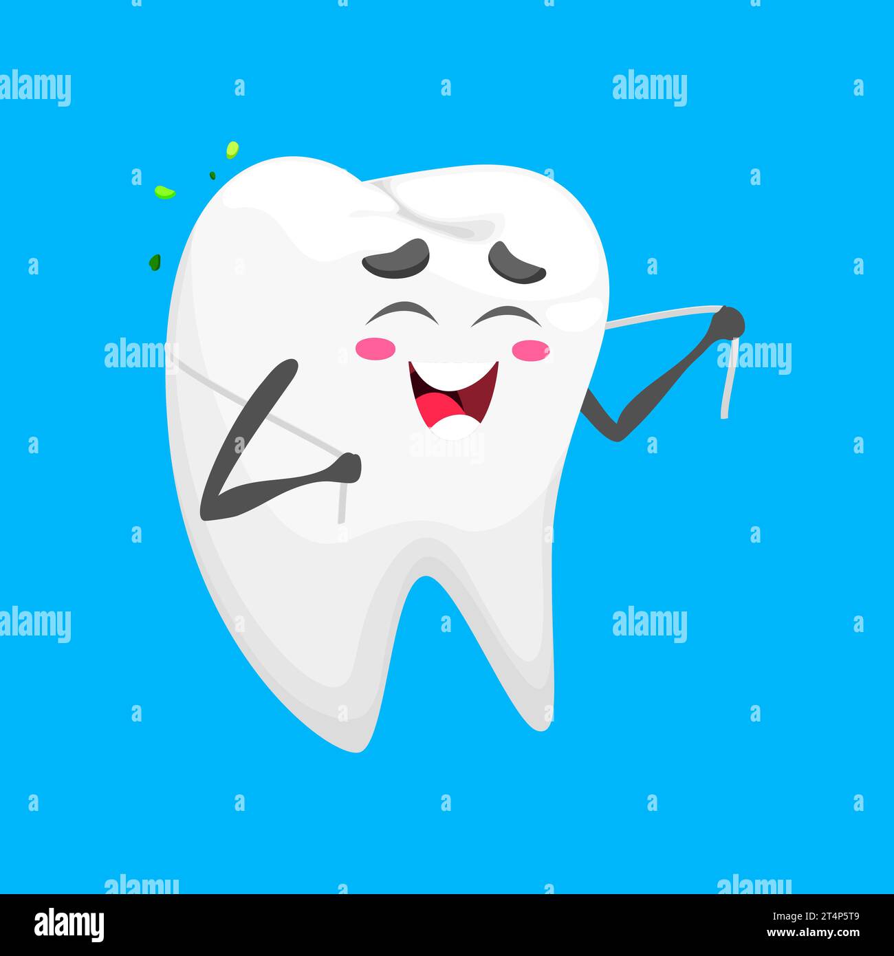 Funny cartoon tooth character with dental floss. Oral hygiene, molar ...
