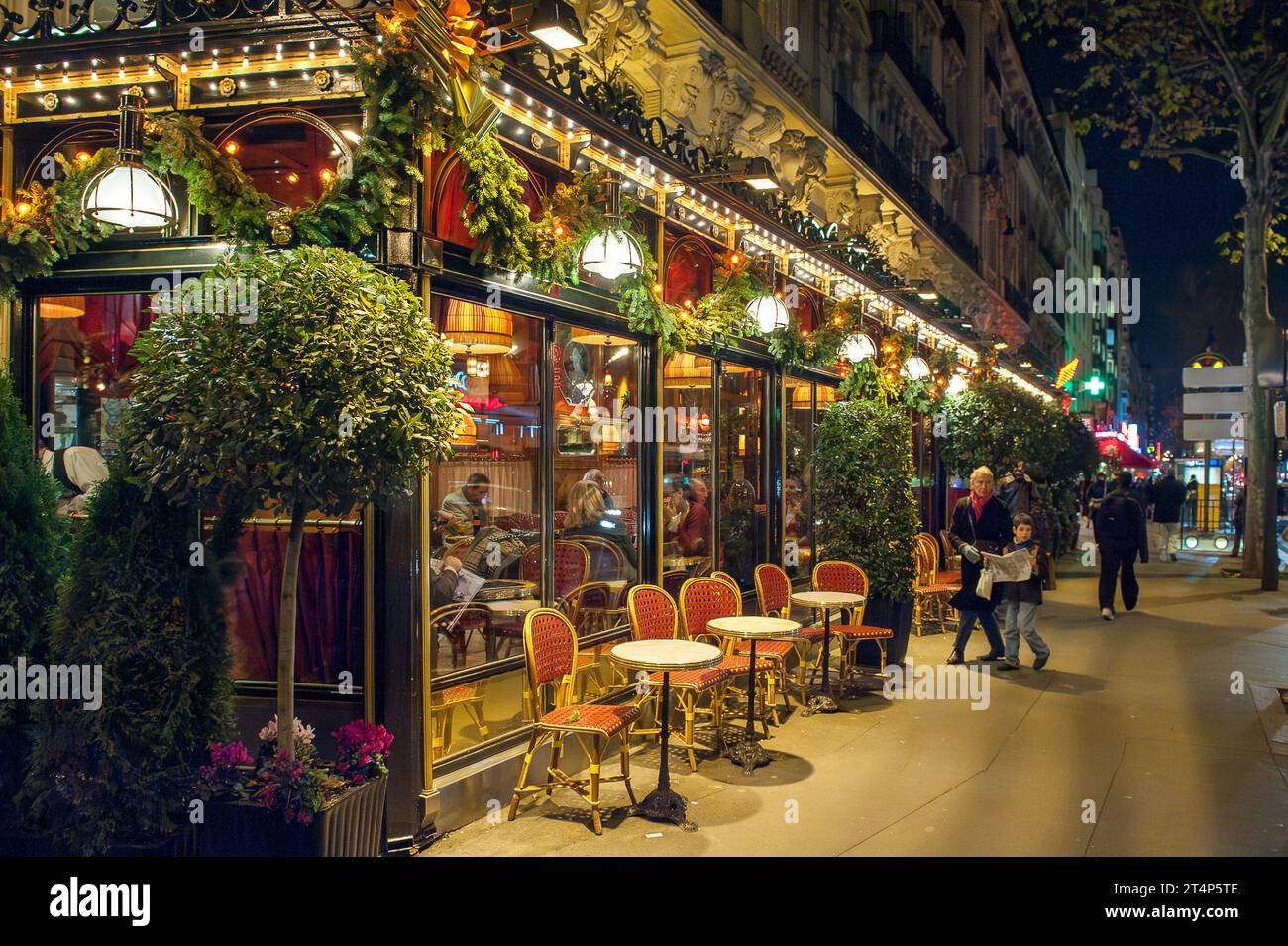 Le Dome Café during late November in Paris. It is a legendary brasserie and restaurant in Montparnasse established 1898 Stock Photo