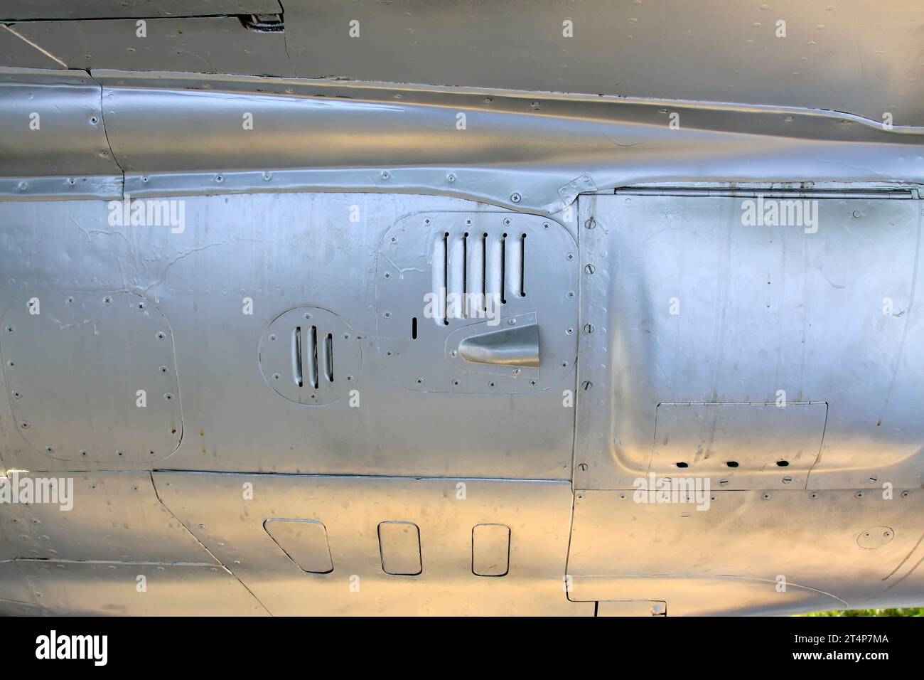 Fighter aircraft aluminum alloy shell heat dissipation, closeup of photo Stock Photo