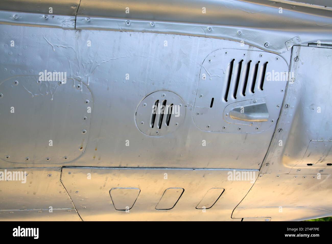 Fighter aircraft aluminum alloy shell heat dissipation, closeup of photo Stock Photo