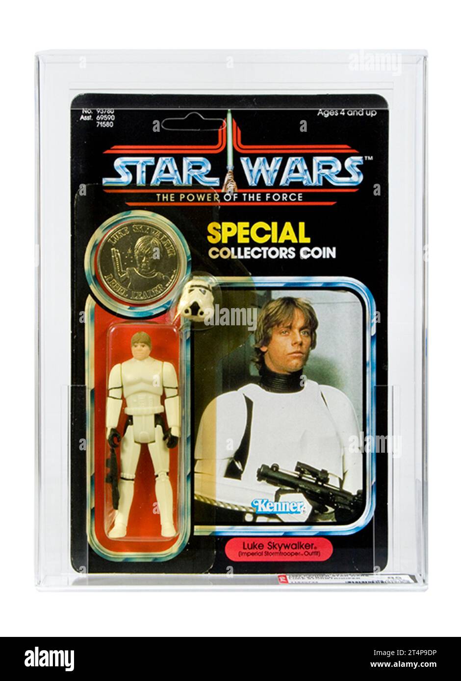 1985 Kenner Star Wars Power of The Force 92 Back Luke Skywalker (Stormtrooper Disguise) Carded Toy Action Figure AFA 85-Y Stock Photo