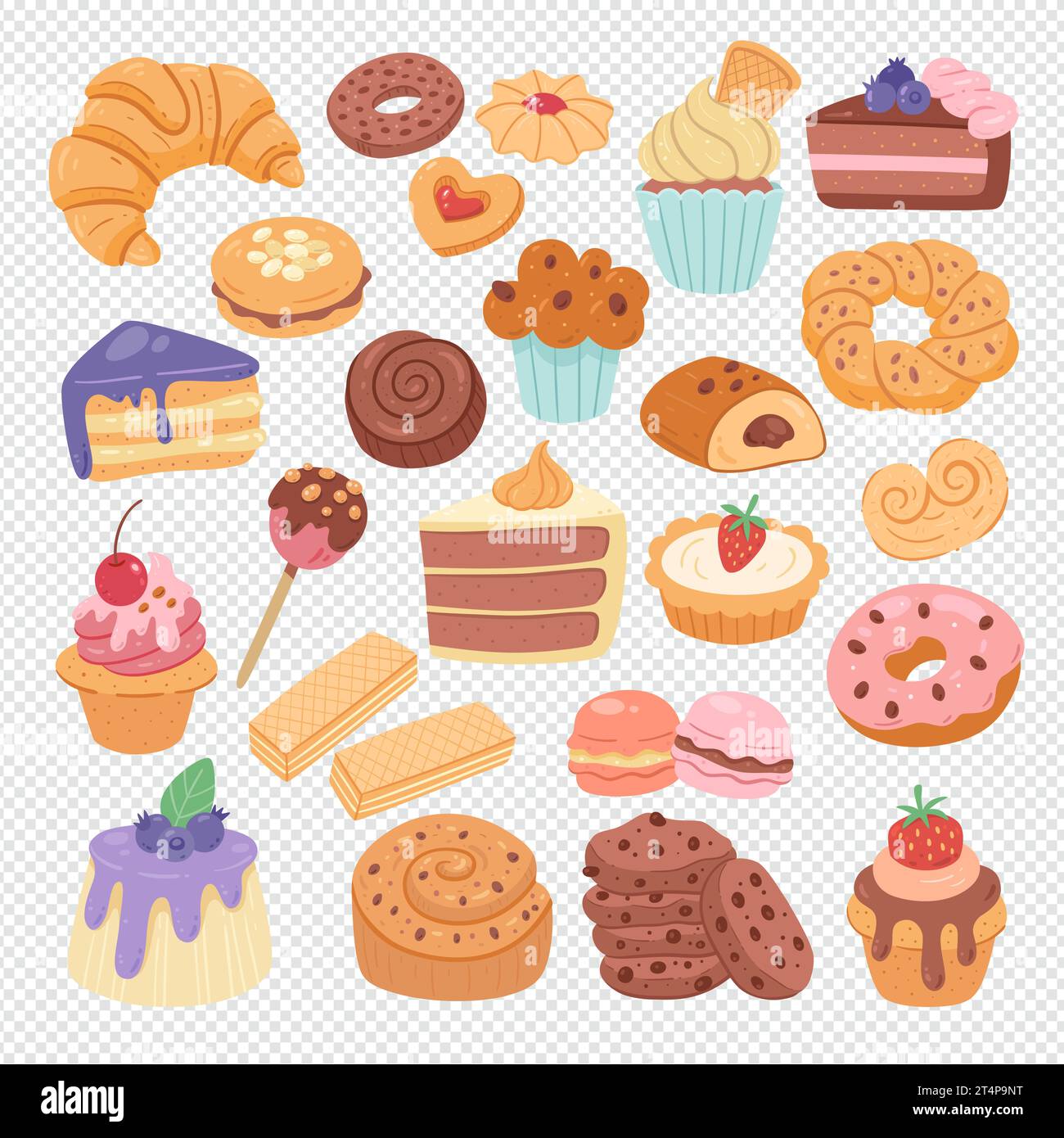 Dessert products isolated on white background. Cupcakes, sweets, ice creams, and pastries. Hand-drawn illustration. Isolated clip arts. Vector illustr Stock Vector