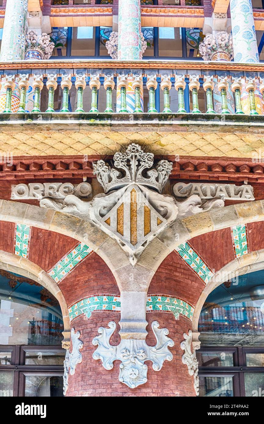 Detail on the exterior of Palau de la Musica Catalana, modernist Concert Hall designed by the architect Lluis Domenech i Montaner in Barcelona, Catalo Stock Photo