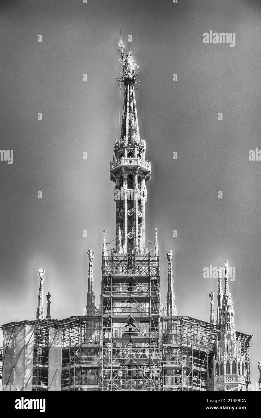 Golden Madonna statue, aka Madonnina, on the rooftop of the gothic