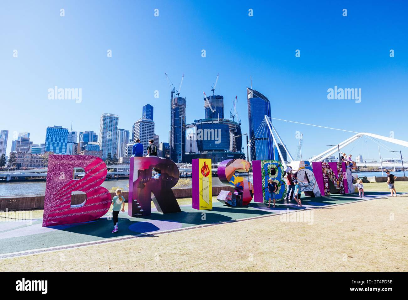 BRISBANE, AUSTRALIA - JULY 29 2023: Southbank view and popular signage along the Brisbane River in Brisbane, Queensland, Australia Stock Photo