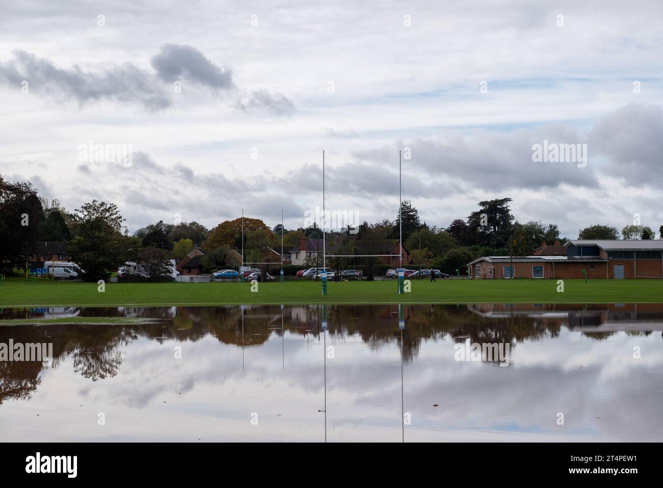 Rugby Pitch in Tenbury Wells Flooded Stock Photo - Alamy