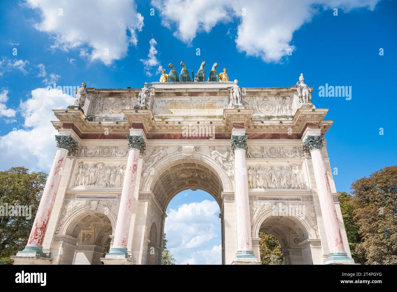 View of the Arc de Triomphe du Carrousel, a triumphal arch in Paris ...