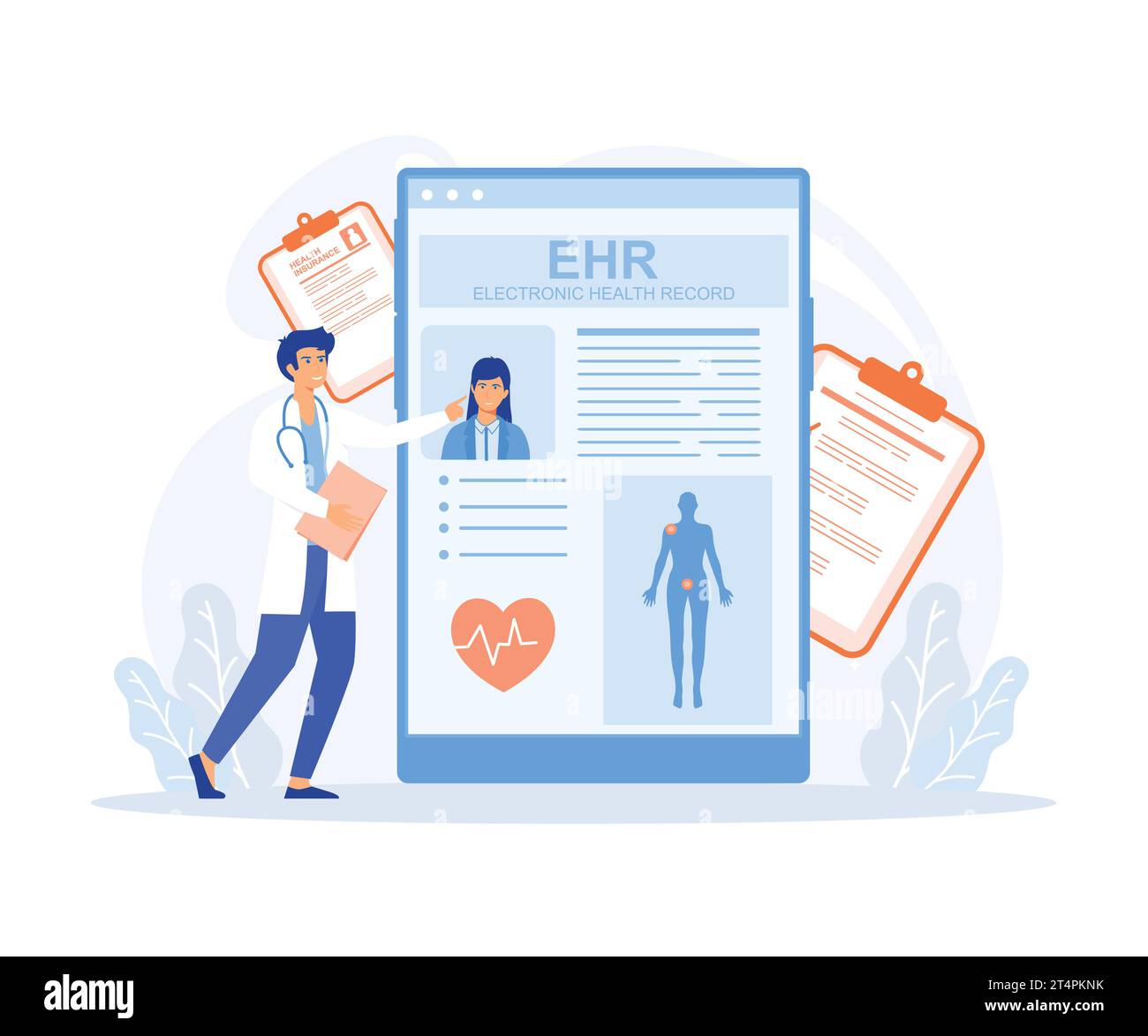 Electronic health record, New technology to replace paper clinical data, medical treatment history application, flat vector modern illustration Stock Vector