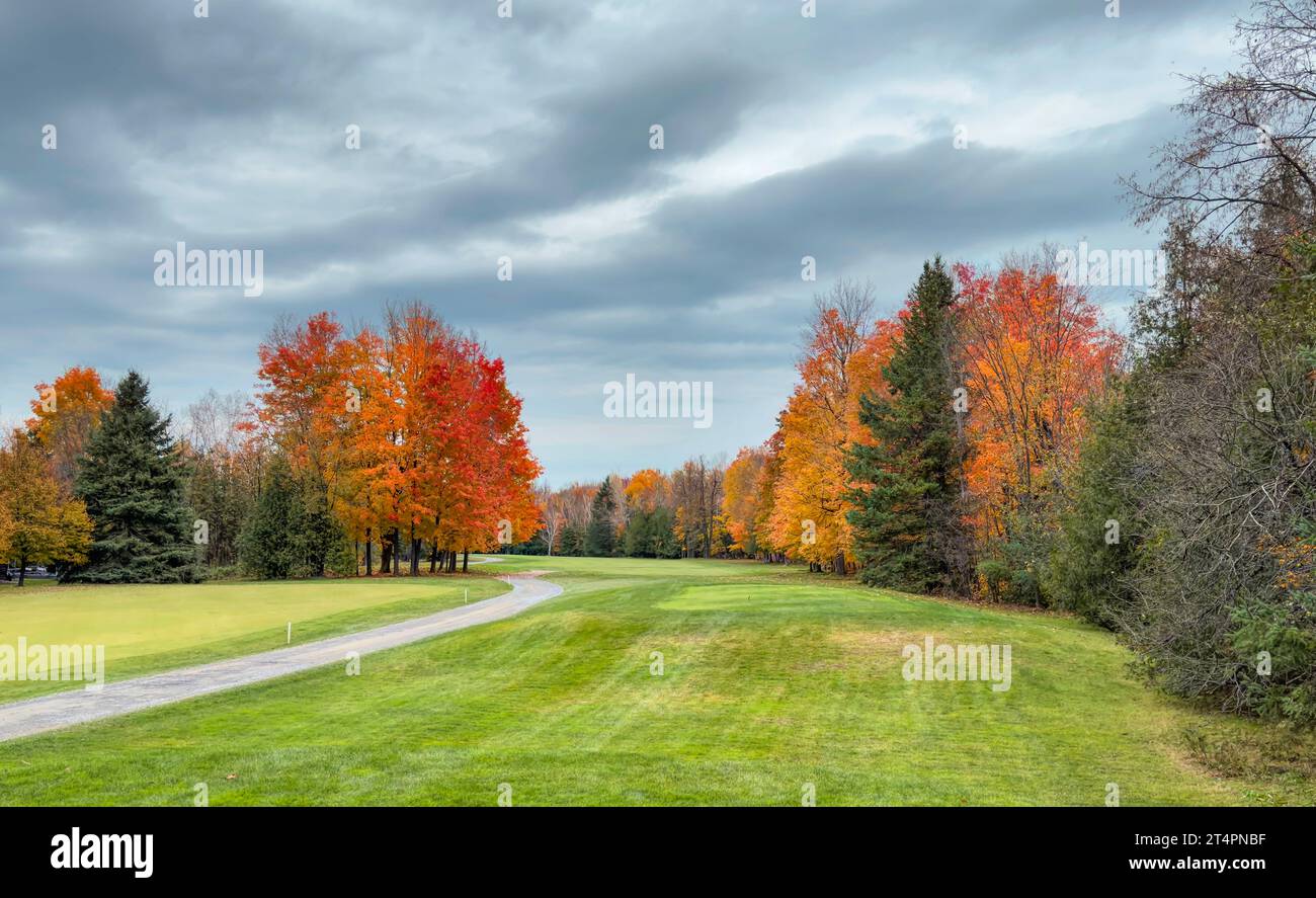 A beautiful golf course on a cool cloudy autumn day in Canada Stock Photo