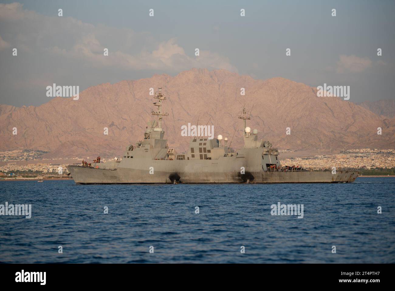 (231101) -- JERUSALEM, Nov. 1, 2023 (Xinhua) -- An Israeli Navy missile boat is seen in the area of the Red Sea on Nov. 1, 2023. Israel sent missile boats to the Red Sea, the army said on Wednesday after Houthi forces in Yemen fired missiles and drones toward Israel's resort city of Eilat. 'Israeli Navy missile boats arrived in the area of the Red Sea,' the Israel Defense Forces (IDF) said in a statement, noting the move was made following a 'situational assessment and as part of defensive efforts in the area.' (IDF/Handout via Xinhua) Stock Photo