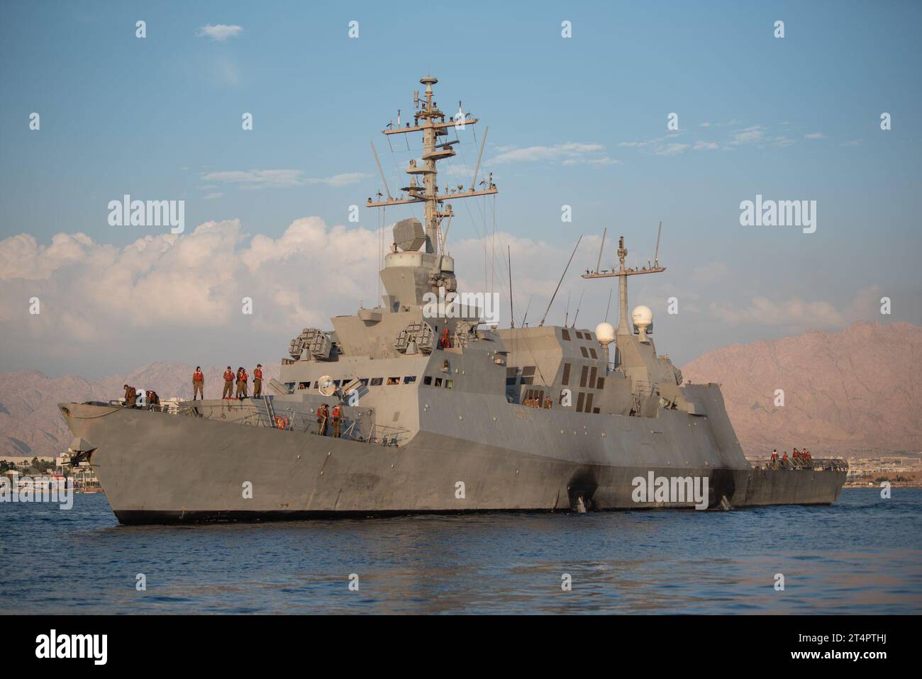 (231101) -- JERUSALEM, Nov. 1, 2023 (Xinhua) -- An Israeli Navy missile boat is seen in the area of the Red Sea on Nov. 1, 2023. Israel sent missile boats to the Red Sea, the army said on Wednesday after Houthi forces in Yemen fired missiles and drones toward Israel's resort city of Eilat. 'Israeli Navy missile boats arrived in the area of the Red Sea,' the Israel Defense Forces (IDF) said in a statement, noting the move was made following a 'situational assessment and as part of defensive efforts in the area.' (IDF/Handout via Xinhua) Stock Photo