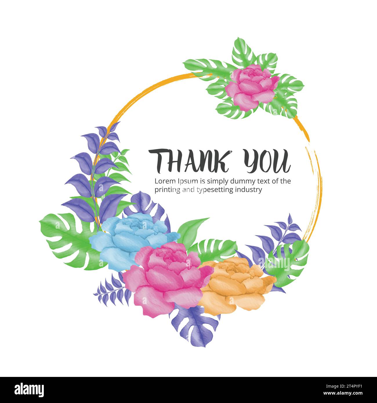 Water color floral frame with thank you lettering Vector Image Stock ...