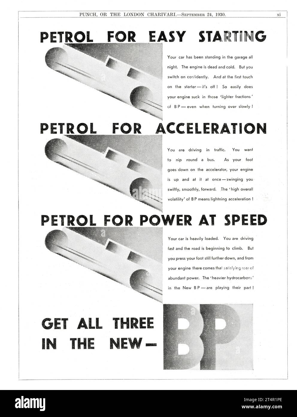 The New BP PETROL 1930 British Magazine Advertisement Stock Photo