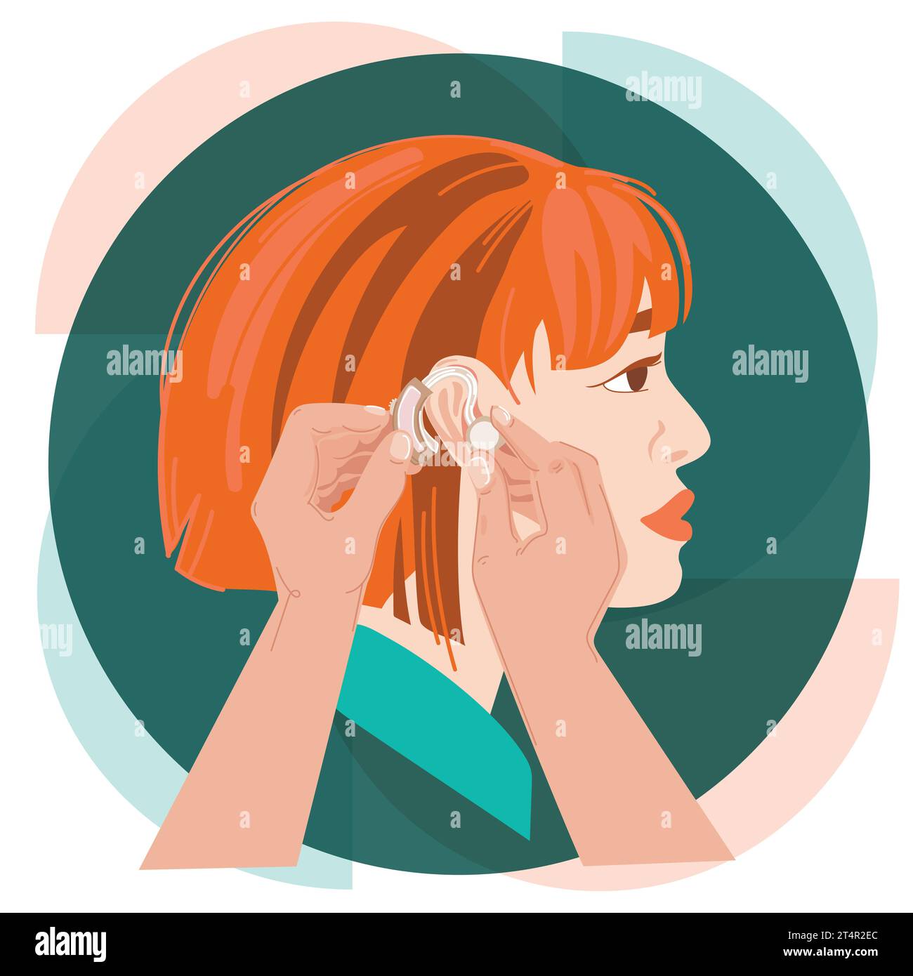 Hearing loss concept.Doctor's hands putting a hearing aid on the ear