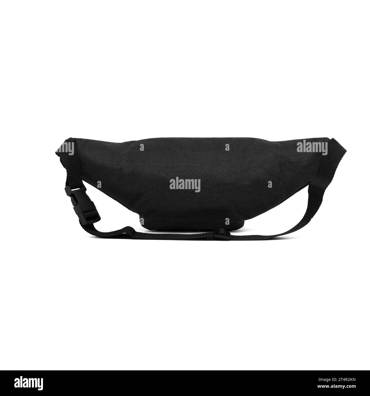 unisex waist bag (money belt) with zipper , back view, blank, mock-up, clipping path isolated on white background. black color. Stock Photo