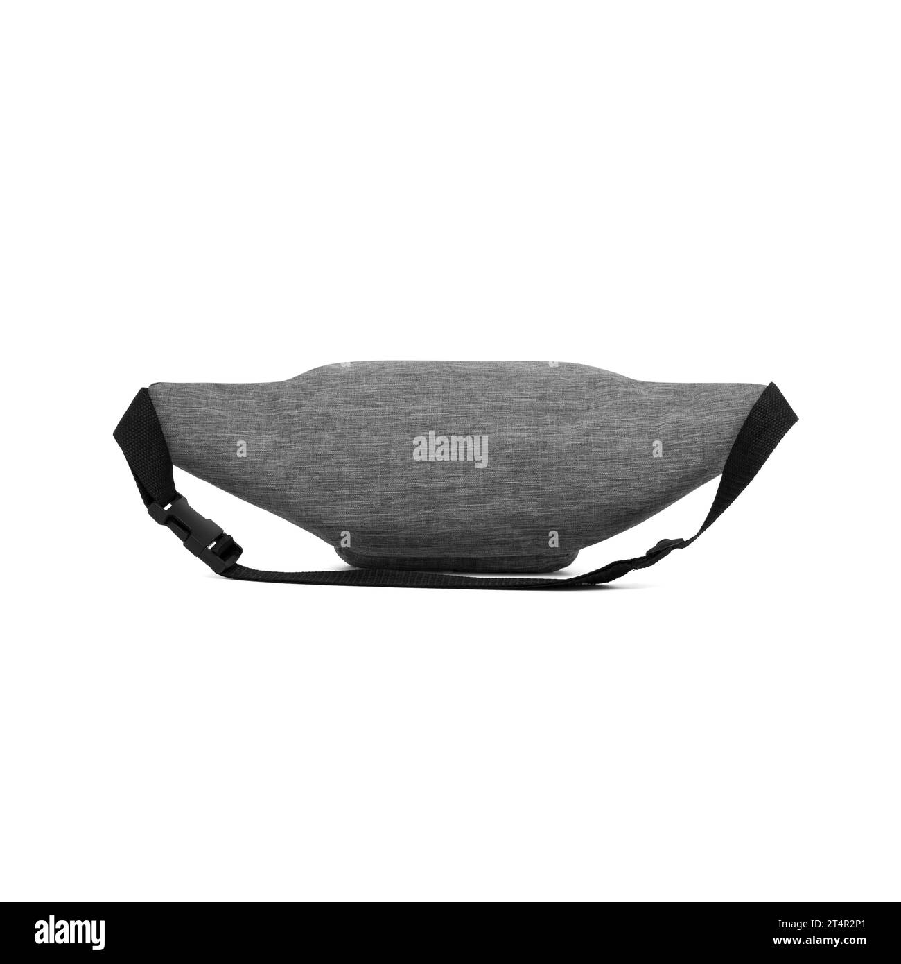 unisex waist bag (money belt) with zipper , back view, blank, mock-up, clipping path isolated on white background. grey color. Stock Photo