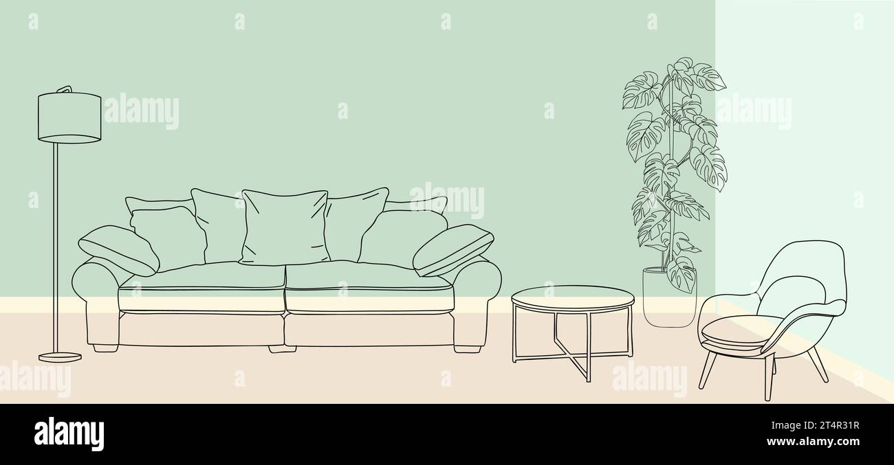 Living room interior hand drawn vector sketch Stock Vector Image & Art ...