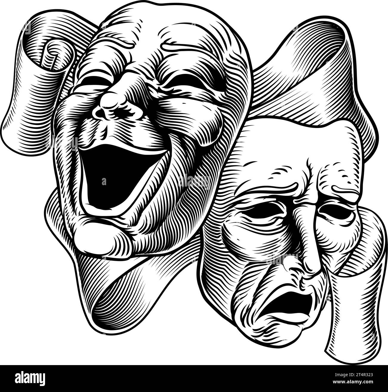 Theater mask with ribbons. Comedy and tragedy masks isolated on