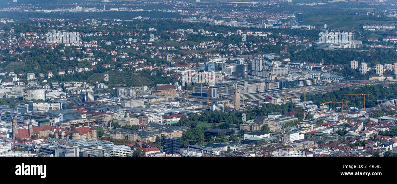 aerial cityscape of central neighbourhoods with castles and railway ...