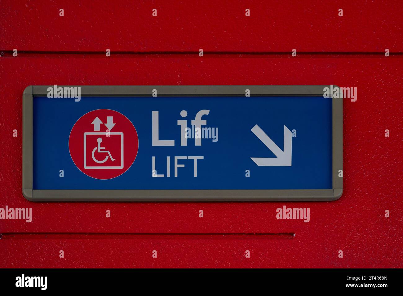 Symbol or Signage of elevator for disabled logo on red background Stock Photo