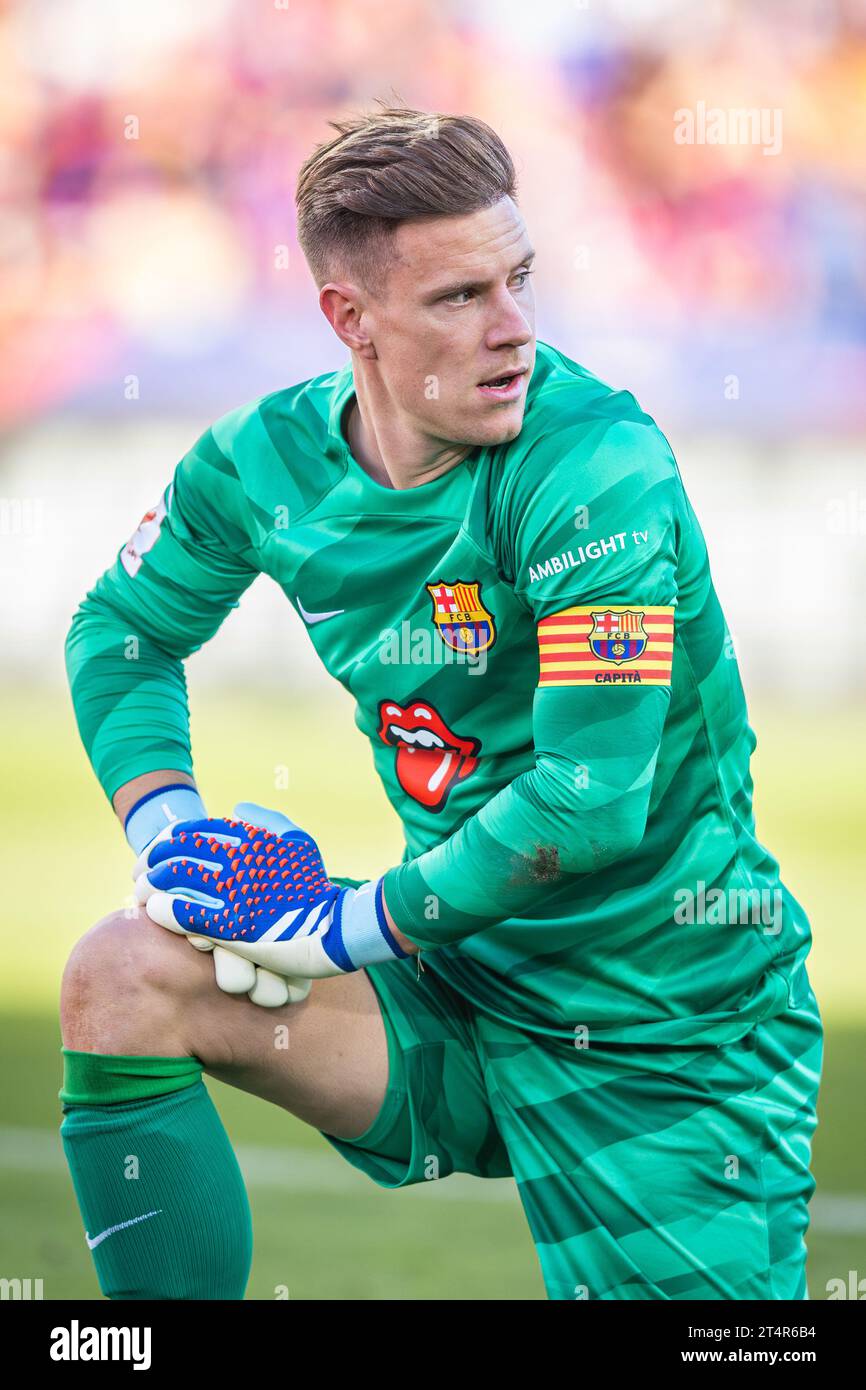 Marc Andre Ter Stegen (Barcelona) seen in action during the football match of Spanish championship La Liga EA Sports between Barcelona vs Real Madrid, better known as El Clasico, played at Olimpico de Montjuic stadium. Barcelona 1 : 2 Real Madrid Stock Photo