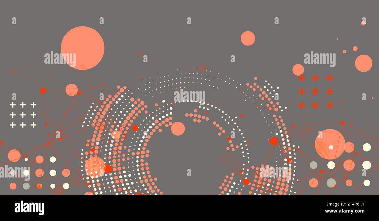 Halftone theme. Science abstract background with connecting dots and lines. Hand drawn vector art. Stock Vector