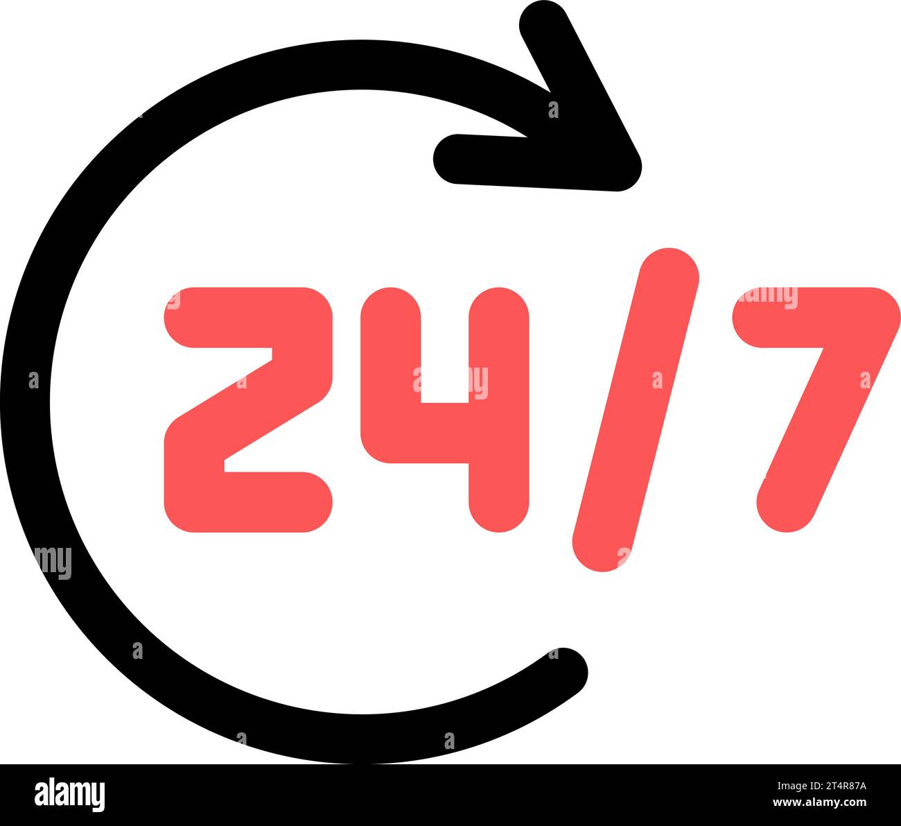 Line icon of 24 hours a day as 24-hour business symbol Stock Vector