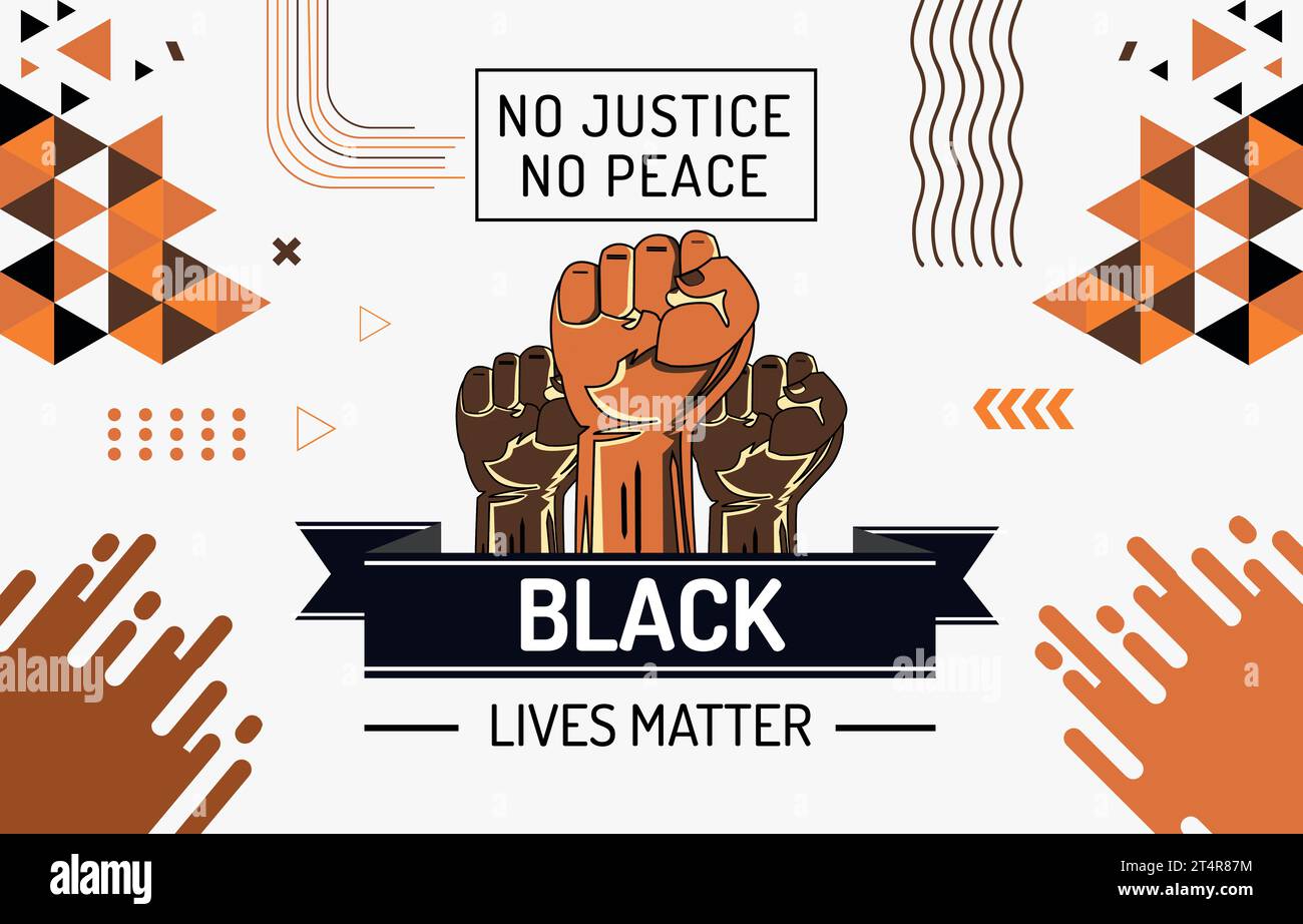 Black lives matter banner for protest, rally. Support for equal rights of black people. Raised fists against Police Brutality Stock Vector