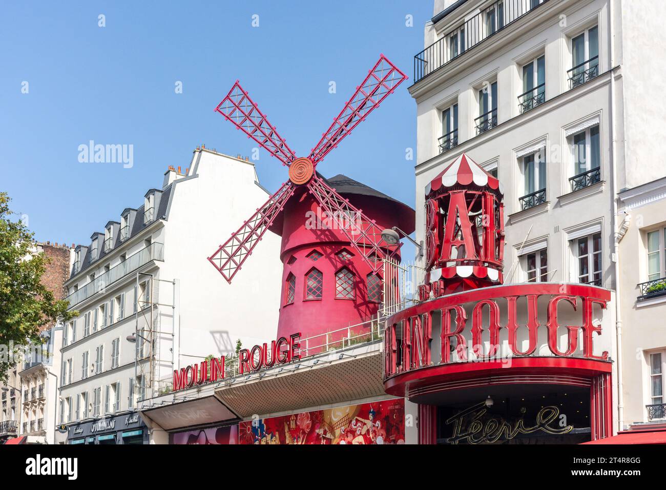 Moulin Rouge cabaret theatre, Boulevard de Clichy, Pigalle District, Paris, Île-de-France, France Stock Photo