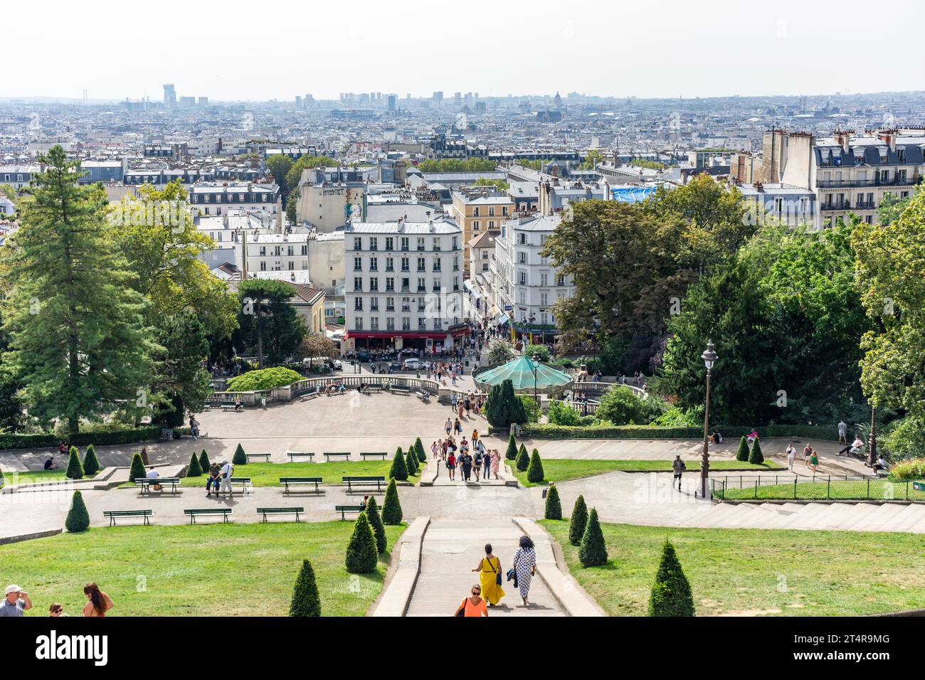 City panorama from Vue de Paris lookout, Rue du Cardinal Dubois, Montmartre, Paris, Île-de-France, France Stock Photo