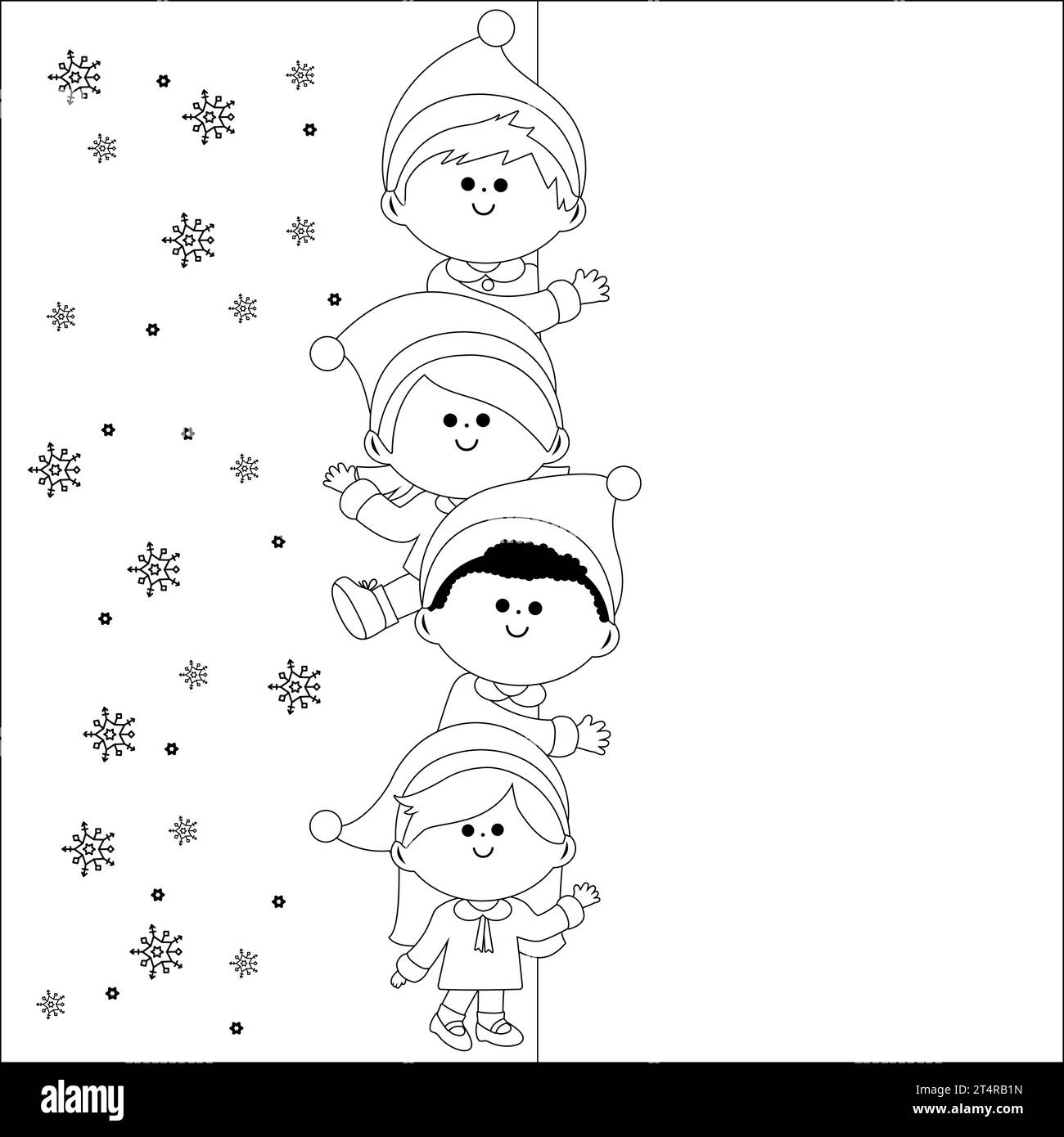 Children in Christmas costumes - Children In Christmas Costumes And A Blank Banner Vector Black And White Coloring Page 2T4RB1N