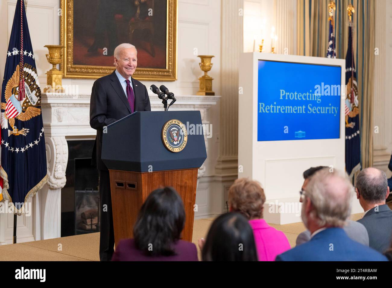 Washington, United States. 31st Oct, 2023. U.S. President Joe Biden delivers remarks on retirement security and junk fees in the State Dining Room of the White House, October 31, 2023 in Washington, DC Credit: Adam Schultz/White House Photo/Alamy Live News Stock Photo