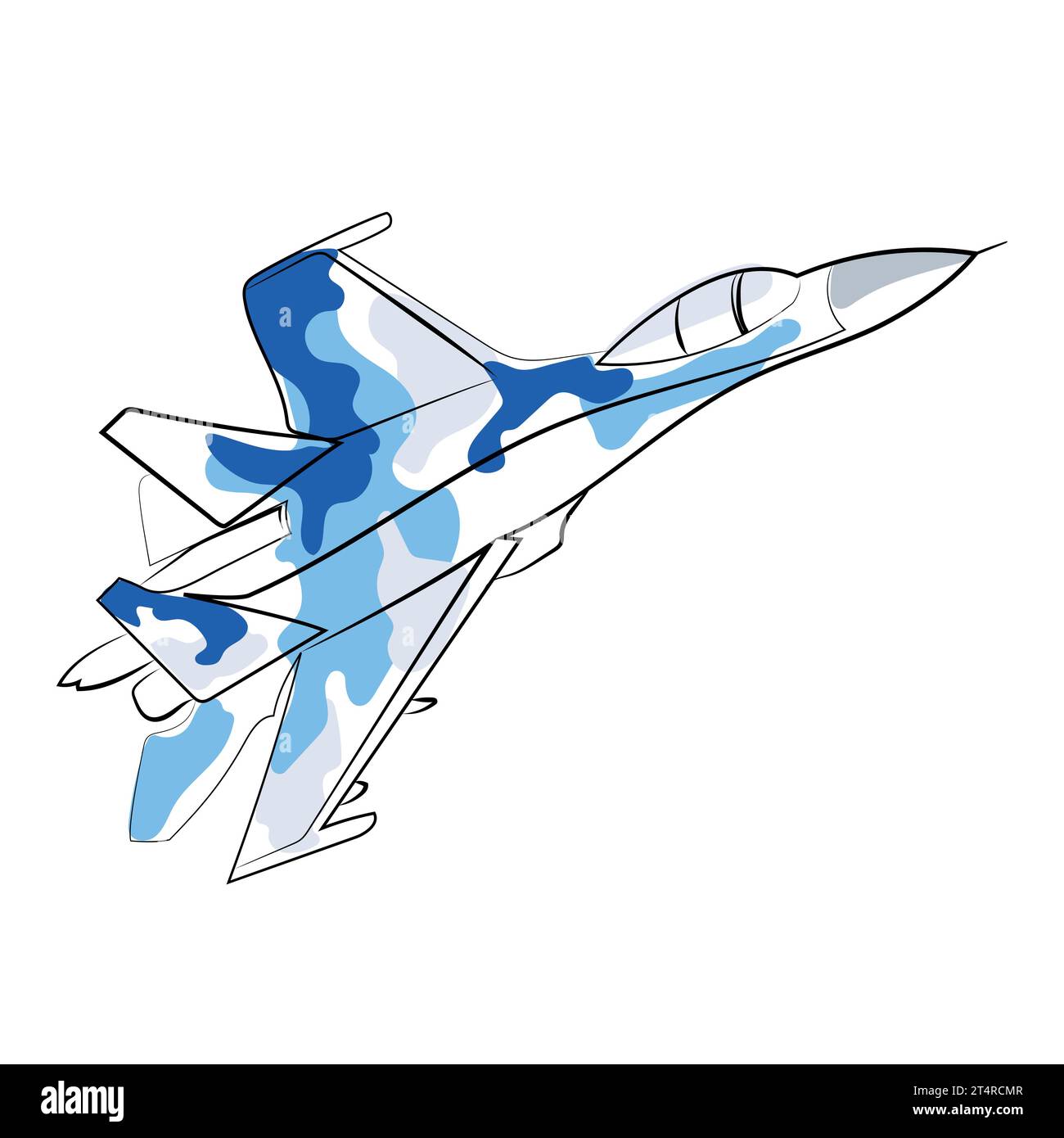 Air Force su 27 AB fighter  line drawing vector illustration isolated on white background.Ukrainian Air Force Minmal art Stock Vector